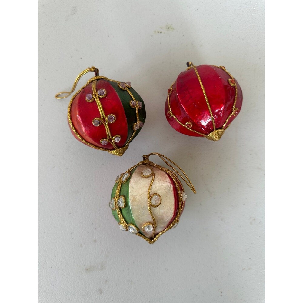 Mid Century Embellished Textured Braided Cords Christmas Tree Ornaments Set Of 3